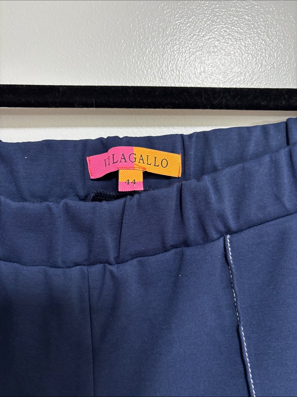 Vilagallo Navy Wide Leg Pants with Pink & Orange Label
